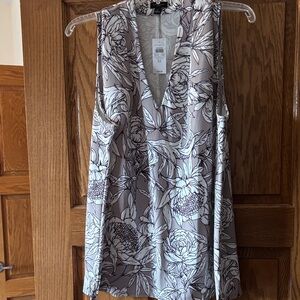 Ann Taylor Floral Sleeveless Blouse - White and Gray